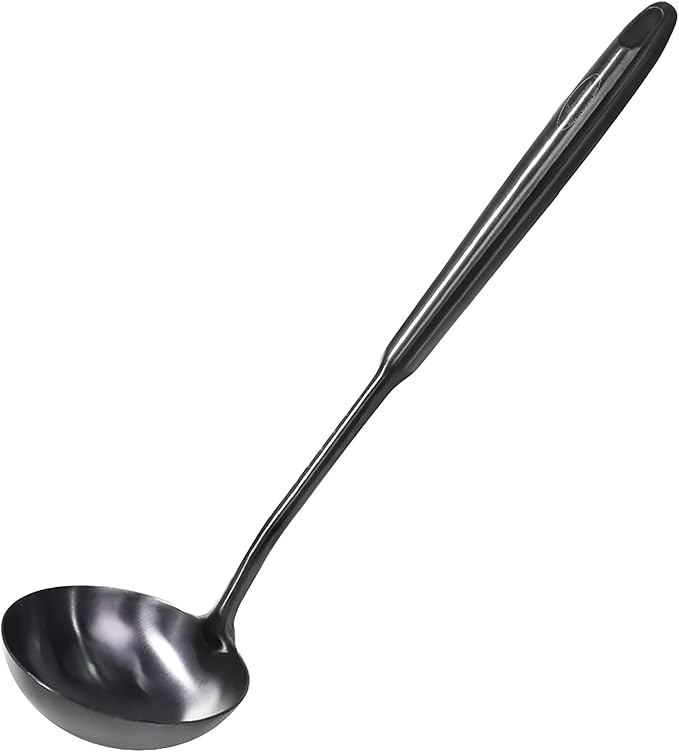 Newness Soup Ladle, [Rustproof, Heat Resistance, Integral Forming] Durable 304 Stainless Steel Soup Spoon with Vacuum Ergonomic Round Handle, Cooking Spoon for Kitchen, 13.7 Inches, Black by NewnessFocusOnStainlessSteel