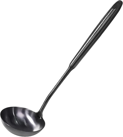 Newness Soup Ladle, [Rustproof, Heat Resistance, Integral Forming] Durable 304 Stainless Steel Soup Spoon with Vacuum Ergonomic Round Handle, Cooking Spoon for Kitchen, 13.7 Inches, Black by NewnessFocusOnStainlessSteel