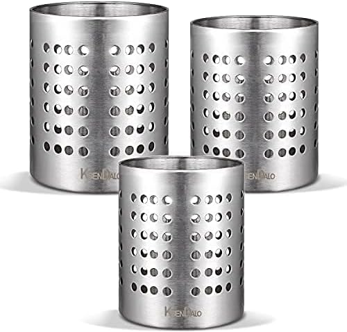 KSENDALO Metal Utensil Holder Set, Small SUS304 Steel Utensil Holder Flatware Silverware Spatulas Utensils Drying Rack for Kitchen Countertop, Kitchen Home Office Organizers ,Silver (3 Pack) - Image 2