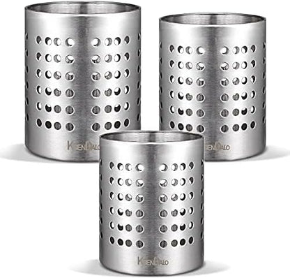 KSENDALO Metal Utensil Holder Set, Small SUS304 Steel Utensil Holder Flatware Silverware Spatulas Utensils Drying Rack for Kitchen Countertop, Kitchen Home Office Organizers ,Silver (3 Pack) - Image 2