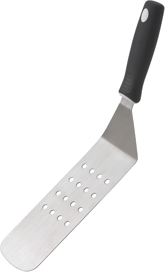 HIC Kitchen Perforated Burger Turner with Soft Grip Handle, Stainless Steel