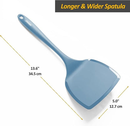 Silicone Pancake Spatula Turner with Lengthened Handle& Seamless Design, Heat Resistant Cooking Spatulas for Nonstick Cookware, Large Flexible Kitchen Utensils, Flipper for Egg, Pancake, Starry Blue