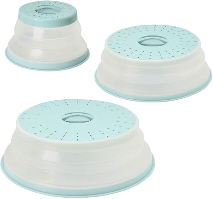 Tovolo 3-Piece Silicone Microwave Splatter Lid Set Blue Haze Small Medium Large Set of 3, Collapsible Dishwasher Safe BPA Free Vented Silicone Microwave Splatter Cover Set for Food Reheating by Tovolo