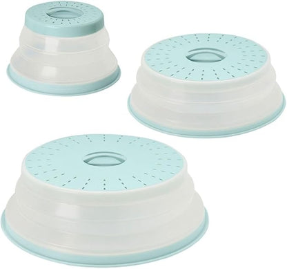 Tovolo 3-Piece Silicone Microwave Splatter Lid Set Blue Haze Small Medium Large Set of 3, Collapsible Dishwasher Safe BPA Free Vented Silicone Microwave Splatter Cover Set for Food Reheating by Tovolo