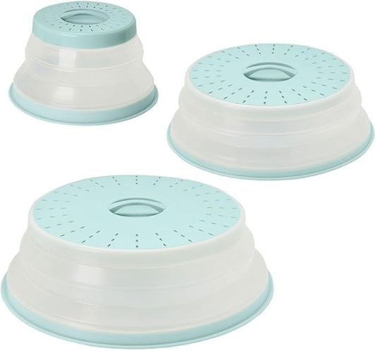 Tovolo 3-Piece Silicone Microwave Splatter Lid Set Blue Haze Small Medium Large Set of 3, Collapsible Dishwasher Safe BPA Free Vented Silicone Microwave Splatter Cover Set for Food Reheating by Tovolo