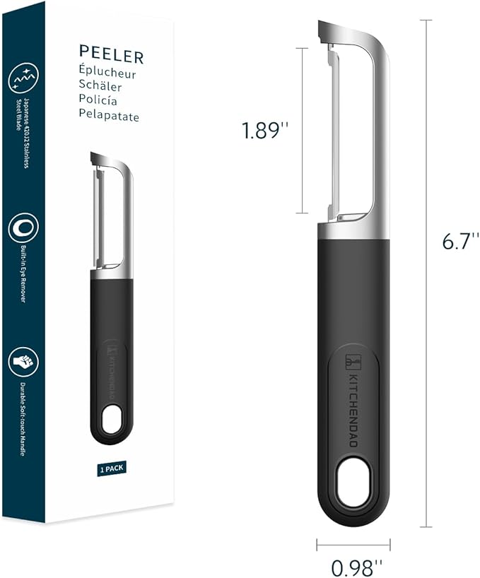 KITCHENDAO Swivel Vegetable Potato Peeler for Kitchen -Durable Japanese 420J2 Stainless Steel Sharp Dual Blade- Built-in Eye Remover, Ergonomic Soft-touch Handle - Dishwasher Safe-Black - Image 7