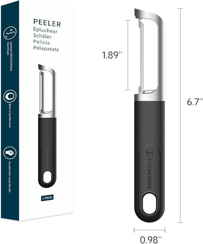 KITCHENDAO Swivel Vegetable Potato Peeler for Kitchen -Durable Japanese 420J2 Stainless Steel Sharp Dual Blade- Built-in Eye Remover, Ergonomic Soft-touch Handle - Dishwasher Safe-Black - Image 7