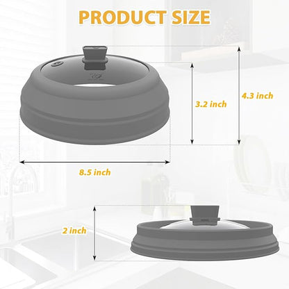 Microwave Splatter Cover Glass Splatter Guard Lid with Collapsible Silicone for Small Bowls Food Plate Cover 8.5 inch Grey - Image 4