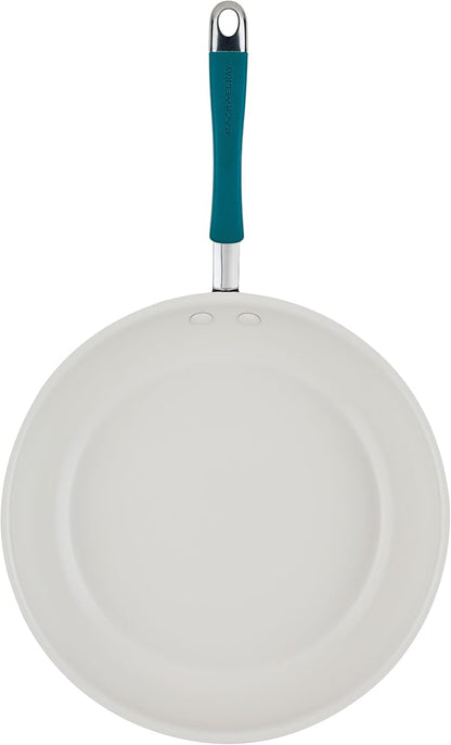 Rachael Ray Cucina Ceramic Nonstick Frying Pan/Skillet, 12.5 Inch Non Stick Open Fry Pan, Dishwasher Safe - Marine Blue