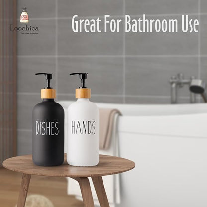 LOOCHICA 2 Pack Glass Soap Dispenser Set, Hand and Dish Glass Soap Dispensers for Kitchen Sink, Kitchen Soap Dispenser Set Suitable for Black and White Kitchen Décor - Image 8