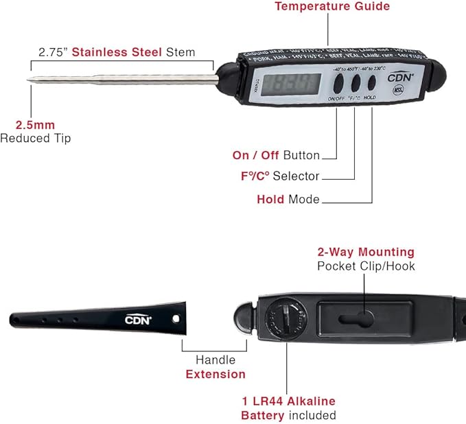 CDN Waterproof Digital Cooking Thermometer Instant Read 2.75" Stainless Shatterproof Ideal for Meat, Poultry, BBQ NSF Certified DT450X - Image 5