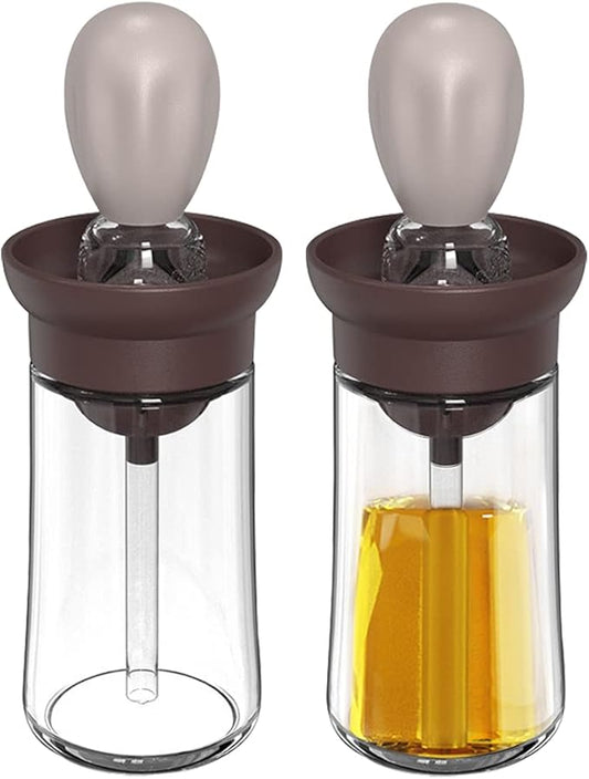TINMIX Oil Dispenser with Brush - 2 Pack 180ml Glass Olive Oil Dispenser Bottle with Basting Brush for Cooking Frying Baking Kitchen, T-OB21 Grey by TINMIX