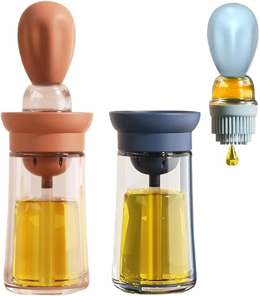Oil Dispenser with Brush - 2 Pack Olive Oil Dispenser, 2 IN 1 180ml Glass Oil Dispensing Bottle with Basting Brush for Cooking Frying Baking Kitchen, T-OB21 Blue+Red by TINMIX