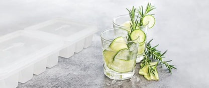 IceTopper Ice Cube Tray with 2 Attached Lids - Easy Release Ice Cube Molds, 14 Cubes per Tray, Stackable & Dishwasher Safe, 100% Food Grade, BPA Free & Recyclable Original