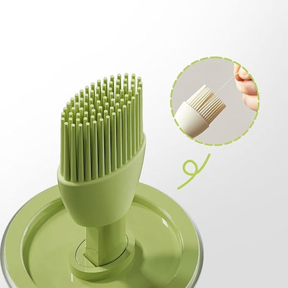 2-in-1 Glass Olive Oil Dispenser with Retractable Silicone Brush – Leakproof Oil Bottle for Cooking, Grilling, Baking & Kitchen Use (White/Green/Yellow) (GREEN)