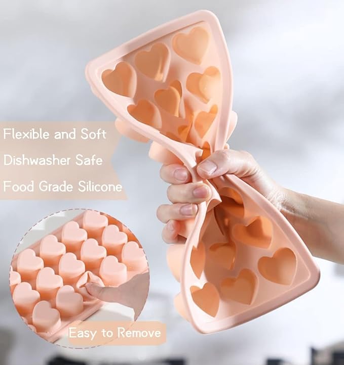 2 Pack Heart-Shaped Ice Cube Trays - 42 Holes Silicone Heart Ice Cube Tray with Lid, BPA Free and Dishwasher Safe, Mini Heart Shape Ice Cube Mold, Easy to Remove (2 Pack Pink)