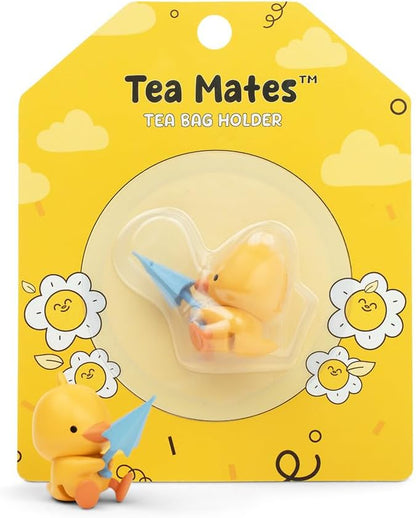 Tea Mates - 1pc Cute Fishing Duck - Tea Bag Holder and String Rest - Tea Accessory for Cup and Mug - Unique Funny Novelty Toy Gift Idea - Animal Figurine Drink Marker