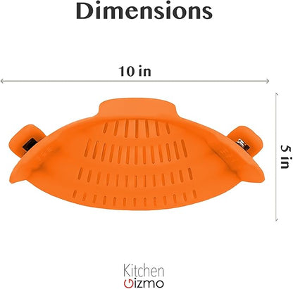 Kitchen Gizmo Snap N Strain Clip On Strainer for Pots and Pans - Adjustable Silicone Colander for Kitchen - Compact Clip-On Food Strainer for Draining Pasta and Vegetables - Orange - Image 3