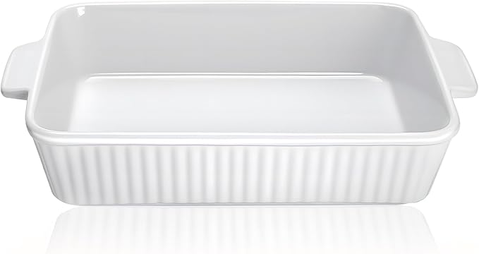 Casserole Dish, 9x13 Baking Pan, 4.4QT Large Casserole Dishes for Oven, Ceramic 9x13 Baking Dish with Handles, Oven Safe and Durable Baking Dishes for Lasagna, Baking Cake, Kitchen(Soft White)