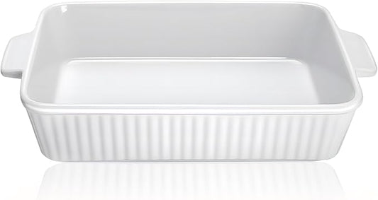 Casserole Dish, 9x13 Baking Pan, 4.4QT Large Casserole Dishes for Oven, Ceramic 9x13 Baking Dish with Handles, Oven Safe and Durable Baking Dishes for Lasagna, Baking Cake, Kitchen(Soft White)