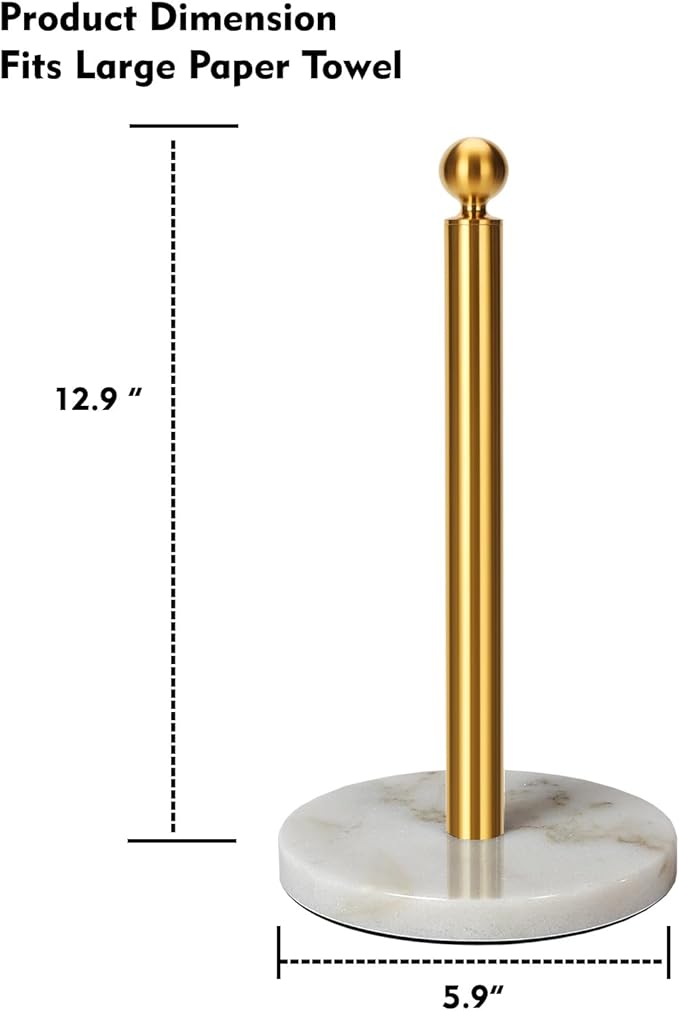 Gold Paper Towel Holder Countertop, with Weighted Marble Base for One-Handed Operation, No Wobbly (Marble Base, Gold) - Image 5