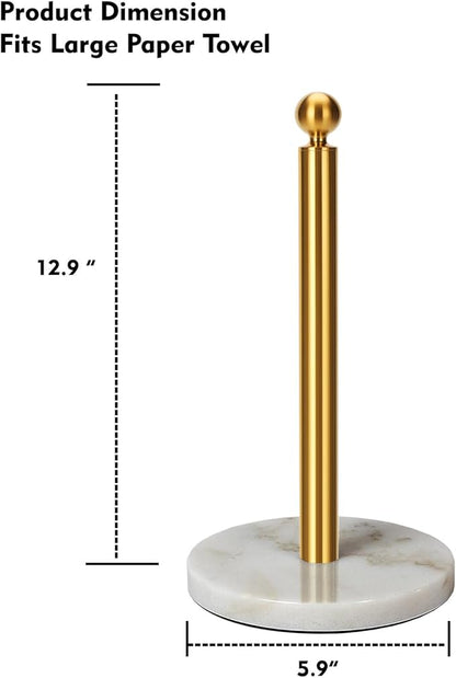 Gold Paper Towel Holder Countertop, with Weighted Marble Base for One-Handed Operation, No Wobbly (Marble Base, Gold) - Image 5
