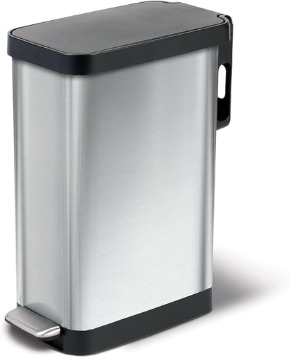 Glad Slim Trash Can with Clorox Odor Protection - Narrow Kitchen Garbage Bin with Soft Close Lid, Step On Foot Pedal and Waste Bag Roll Holder, Stainless Steel, 12 Gallon/45 Liter by GladTrashFoodStorage