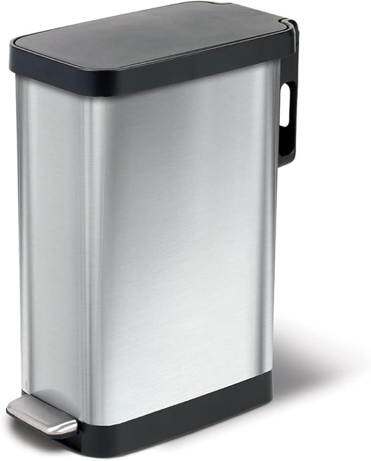 Glad Slim Trash Can with Clorox Odor Protection - Narrow Kitchen Garbage Bin with Soft Close Lid, Step On Foot Pedal and Waste Bag Roll Holder, Stainless Steel, 12 Gallon/45 Liter by GladTrashFoodStorage