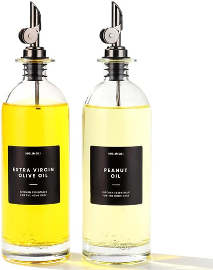 Molimoli Oil and Vinegar Dispenser with Metal Pour Spout, Weighted Pourer, Glass Bottle Dispenser for Kitchen, Olive Oil Cruet, Glass Olive Oil Bottle | 500ml, Set of 2 by MoliMoli