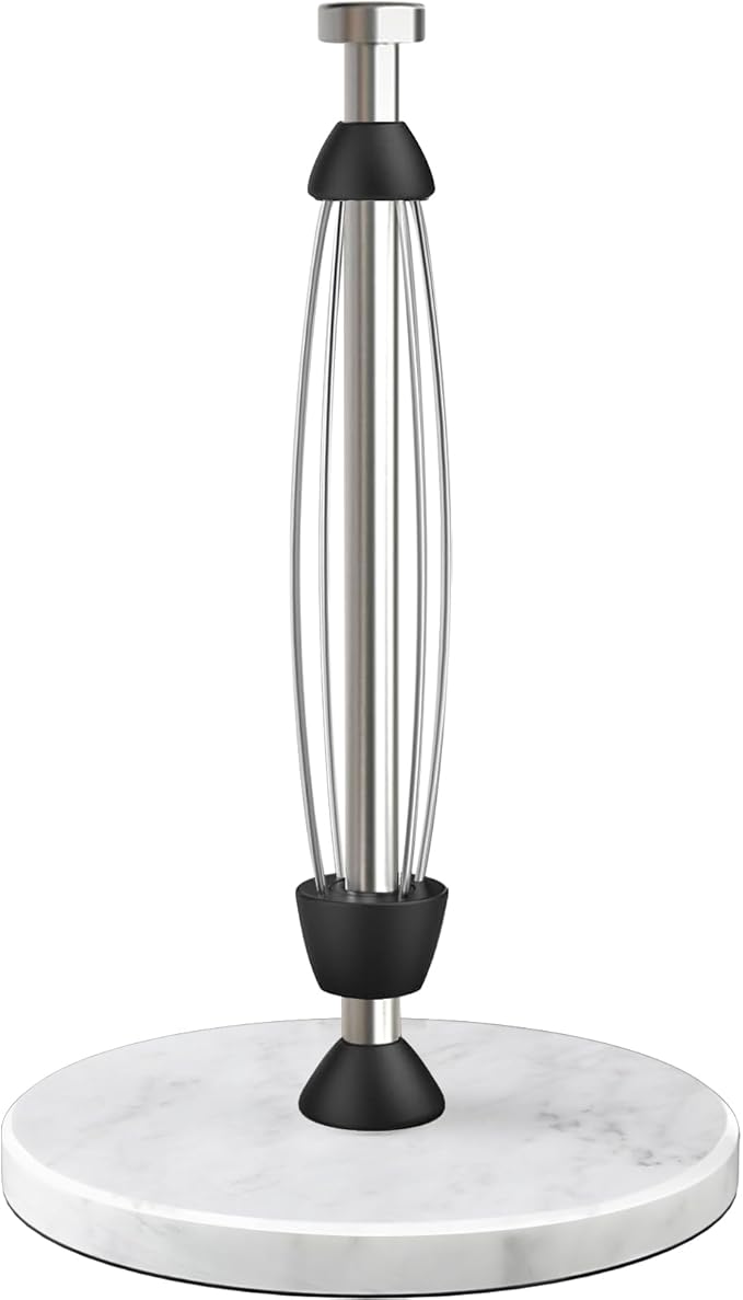 Marble Paper Towel Holder Countertop, Stainless Steel, One-Handed Tear, Freestanding Paper Towel Stand Rack with Ratchet Mechanism for Kitchen Toilet Bathroom Essentials Decor Accessories, Silver by Awarmhome