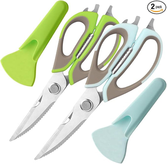 2 Pcs Heavy Duty Kitchen Shears with Magnetic Holder, Multi-function Kitchen Scissors for Food - Come Apart, Rust-Resistant, Magnetic Scissors for Fridge(Green and Blue)
