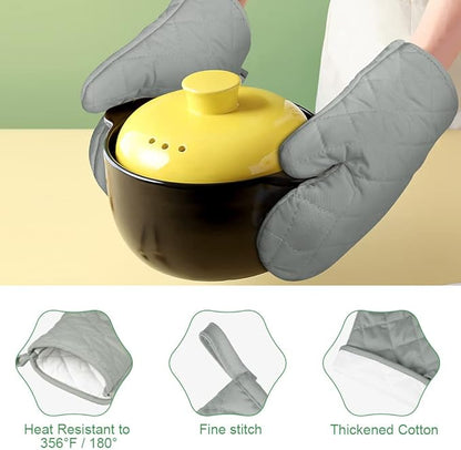 AUAUY Grey Oven Mitts, 1 Pair Kitchen Mittens, 392F Heat Resistant Non-Slip Gloves for Oven, BBQ, Grilling, Cooking, Baking - Infill Cotton - Image 2