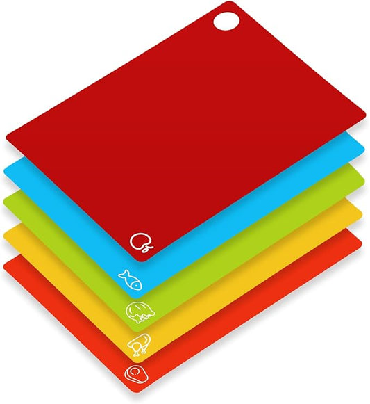 GoodLuck 5 Pieces Flexible Cutting Boards with Hanging Hole, BPA Free Plastic Cutting Boards for Kitchen, Non Slip Cutting Mat for Meat and Vegetables by GoodLuck
