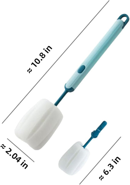 Bottle Brush Long Handle Cup Cleaner Brush Sponge Bottle Scrubber Detachable Handle Portable Sponge Cleaning Brush for Cups Wine Glasses Water Bottles Baby Bottles and Vacuum Flasks (Blue)