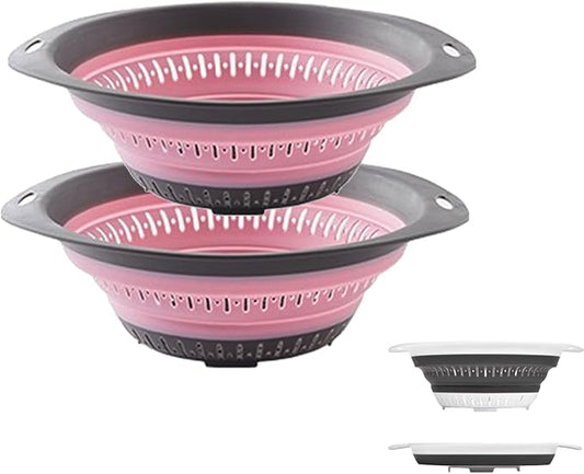 Collapsible Colander and Strainer,Silicone Strainer Colanders & Food Strainers,for Vegetable and Fruit, Kitchen Essentials (2, Pink, 2.5L+2.5L) by LogFaadCoi