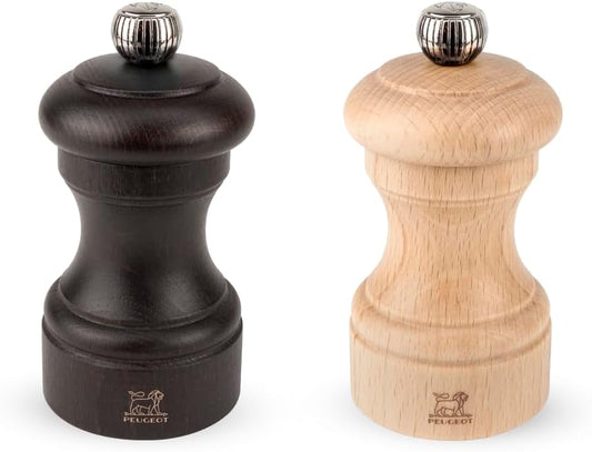 Peugeot Bistro 4 Inch Chocolate Pepper Mill and 4 Inch Natural Salt Mill Set,Chocolate and Natural,2/22594