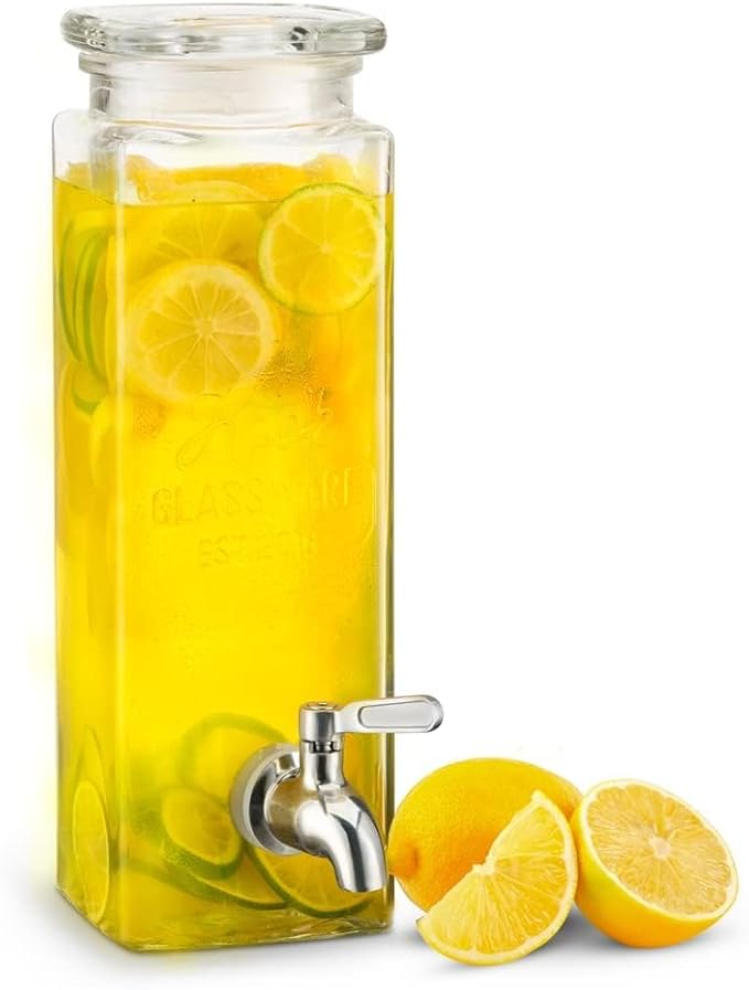 Kook Drink Dispenser, 80 oz, Water Dispenser Countertop, Glass Drink Dispenser, Beverage dispenser, with Leak-Proof Spigot, Clear Rectangular Jar, Storage for Party, Fridge, for Water, Iced Tea - Image 3