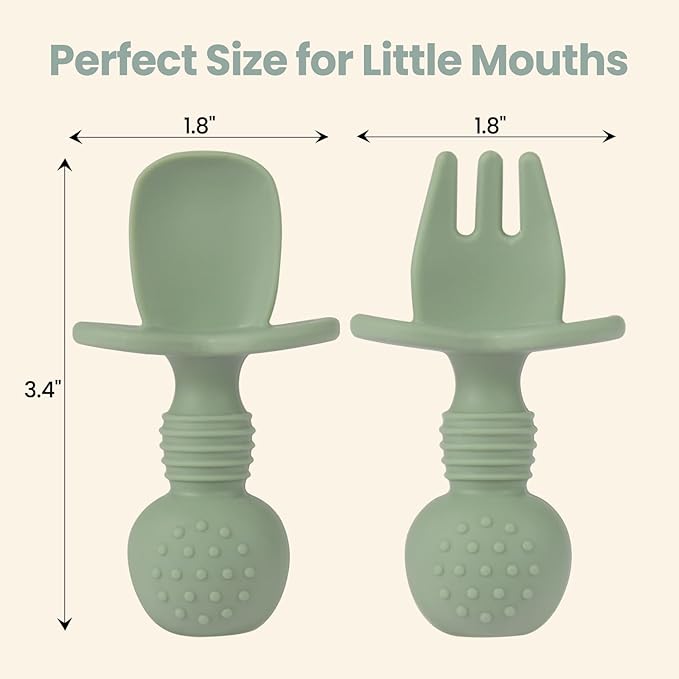 Eascrozn 2 Pack Baby Plates with Suction, 2 Pack Silicone Forks and Spoons Set, Baby Led Weaning Supplies, BPA Free, Toddler Utensils for Feeding Essentials - Image 3