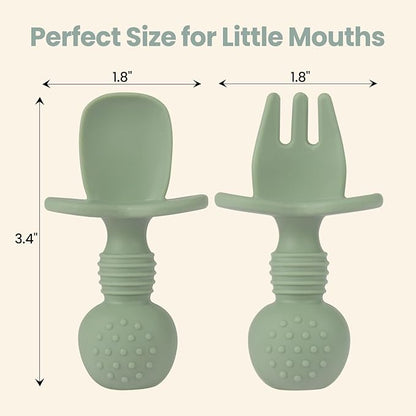 Eascrozn 2 Pack Baby Plates with Suction, 2 Pack Silicone Forks and Spoons Set, Baby Led Weaning Supplies, BPA Free, Toddler Utensils for Feeding Essentials - Image 3