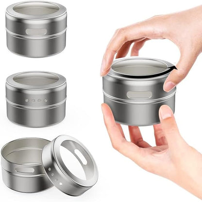Vetacsion Set of 8 Magnetic Spice Tins with 2 Metal Wall-Plates,100 Preprinted Seasoning Label Stickers,2 Styles for 3 oz Herb Jars - Image 5