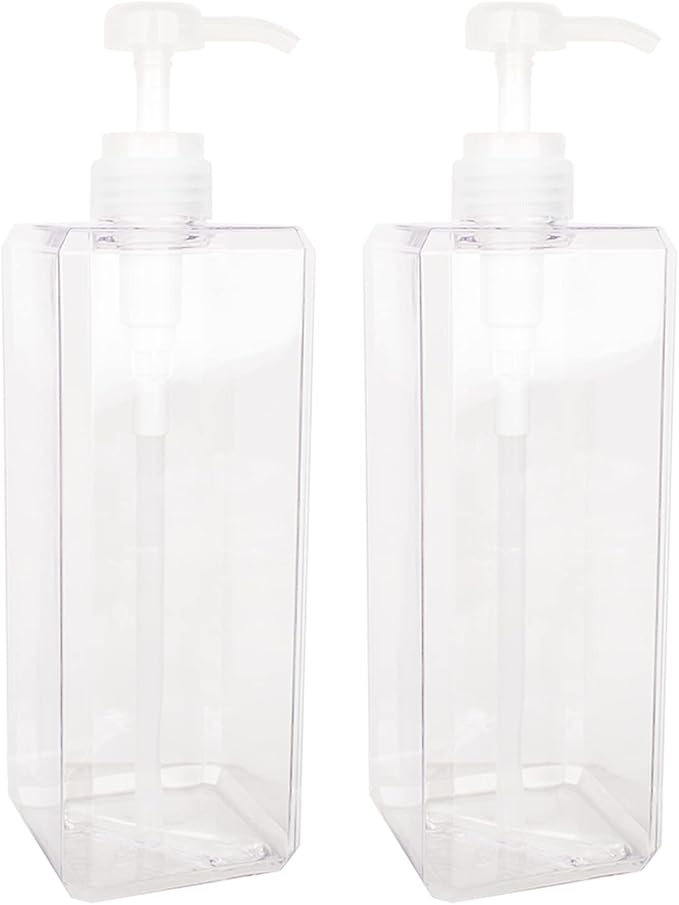 Pump Bottle, Refillable Plastic Empty Lotion Soap Dispenser Liquid Container for Bathroom Shampoo and Body Wash, 32oz/1l Clear 2 Pack