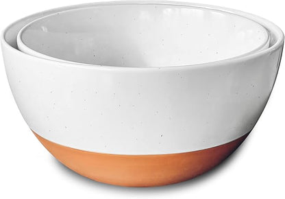 Mora Ceramic Large Mixing Bowls - Set of 2 Nesting Bowls for Cooking, Serving, Popcorn, Salad etc - Microwavable Kitchen Stoneware, Oven, Microwave and Dishwasher Safe - Extra Big 5.5 & 3.6 Qt - White by MORA