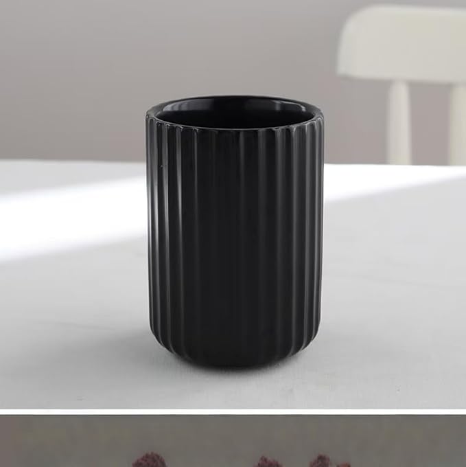 TOPYOKK Stoneware Coffee Bar Utensil Holder Tea & Coffee Spoon & Stirrer Holder for Stir Stick Straw Teaspoon Holder Spoon Cup Small Utensil Jar Fluted Vertical Stripe (Matte Black) - Image 7