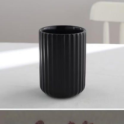 TOPYOKK Stoneware Coffee Bar Utensil Holder Tea & Coffee Spoon & Stirrer Holder for Stir Stick Straw Teaspoon Holder Spoon Cup Small Utensil Jar Fluted Vertical Stripe (Matte Black) - Image 7
