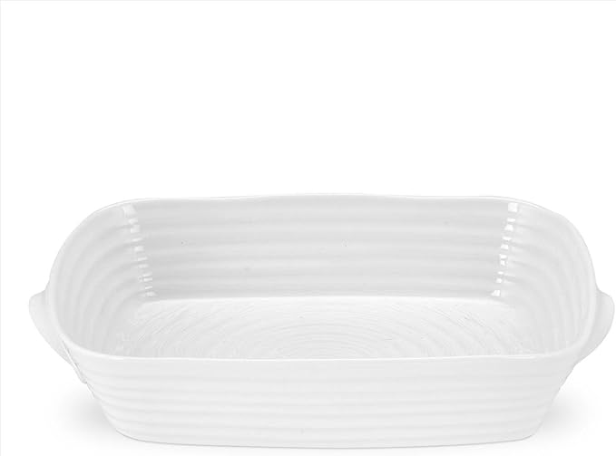 Portmeirion Sophie Conran White Medium Handled Rectangular Roasting Dish - 15 x 11 Inch, 3 Quart Fine Porcelain Bakeware - Oven, Microwave, Freezer & Dishwasher Safe Cookware