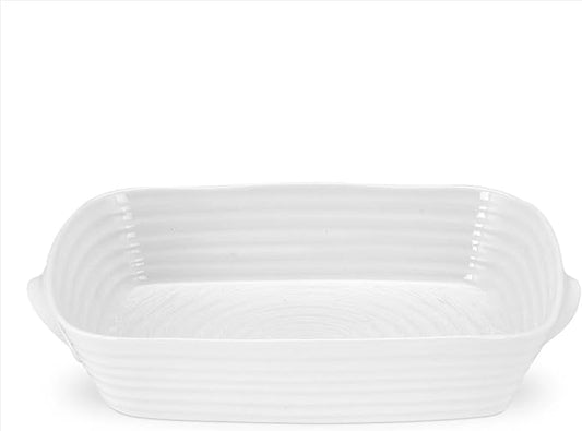 Portmeirion Sophie Conran White Medium Handled Rectangular Roasting Dish - 15 x 11 Inch, 3 Quart Fine Porcelain Bakeware - Oven, Microwave, Freezer & Dishwasher Safe Cookware