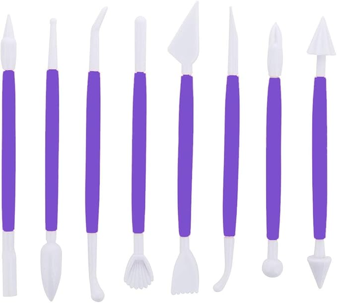 ScivoKaval Marshmallow Fondant Cake Decorating Hand Tool 12 Pcs 5 Sets Sugarcraft Gumpaste Icing Smoother Rolling Pin Trimmer Cutter Embosser Flower Scissor Modelling Accessories Supplies Kit Purple - Image 2