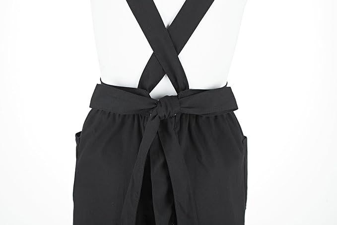 Hyzrz Retro Adjustable Ruffle Aprons with Pockets for Women Girls Vintage Cross Back Pinafore Dress Maid Costume Apron