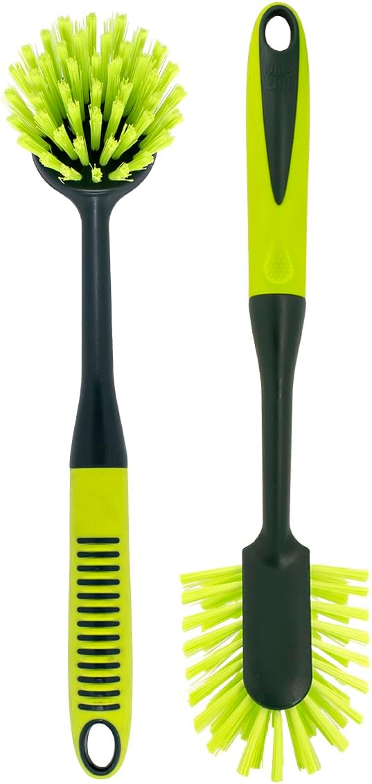 Pine-Sol Scrub Brush Set - Long Handle Cleaning Brushes with Heavy Duty Bristles and Comfort Grip - Scrubbers for Kitchen, Household, and Dishwashing, 2 Pieces by Pine-Sol