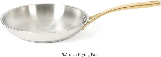 Martha Stewart Castelle 9.5-Inch Stainless Steel Frying Pan with Gold-Tone Handle – Tri-Ply Encapsulated Bottom, Oven Safe & Induction Safe Skillet for Searing and Sautéing - Image 3